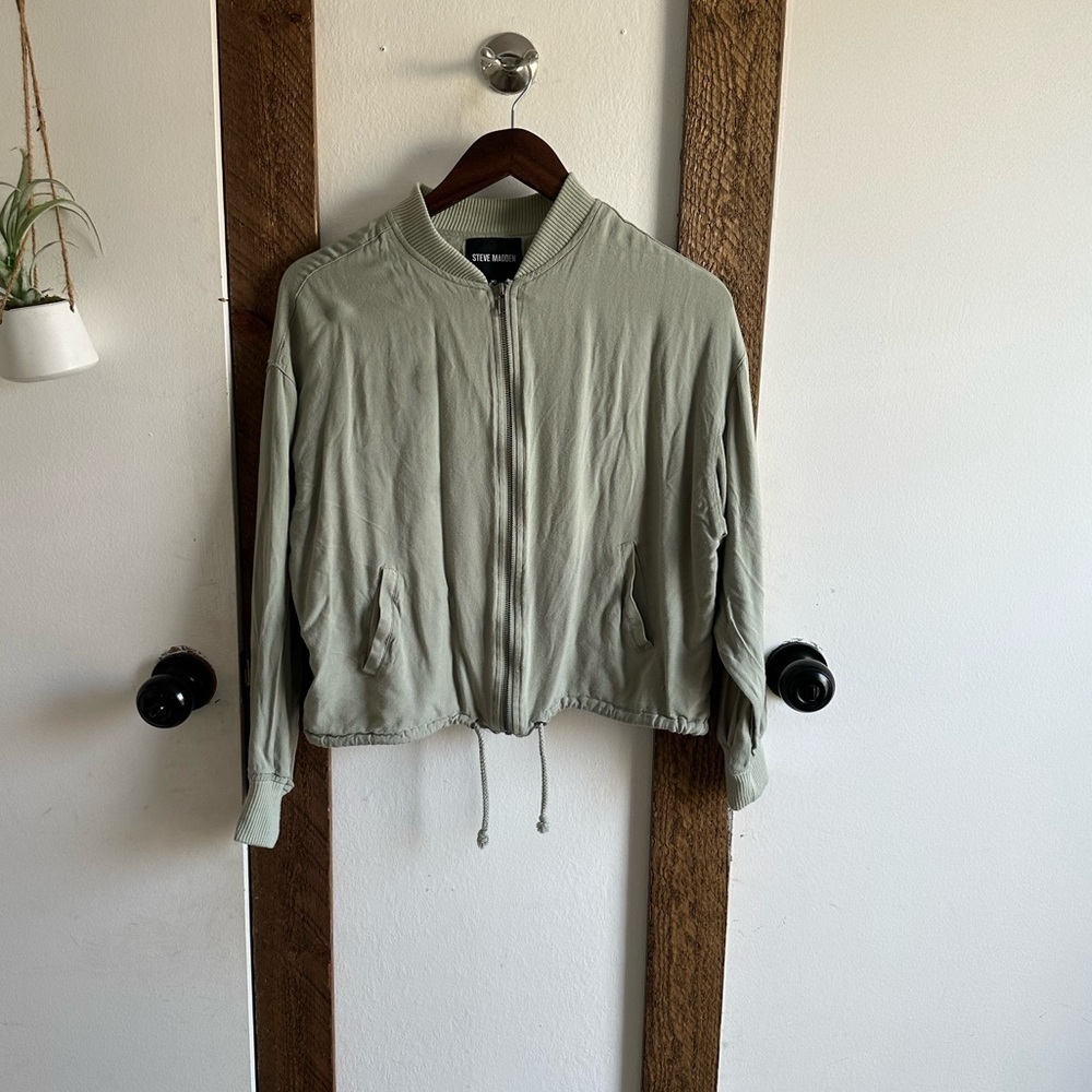 Steve Madden Women's Pale Olive Green Full Zip Mock Neck Jacket Size Small